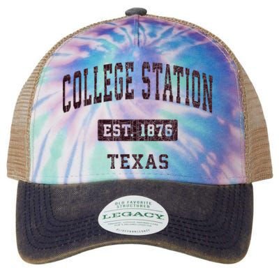 College Station Texas Tx Vintage Athletic Red Sports Design Legacy Tie Dye Trucker Hat