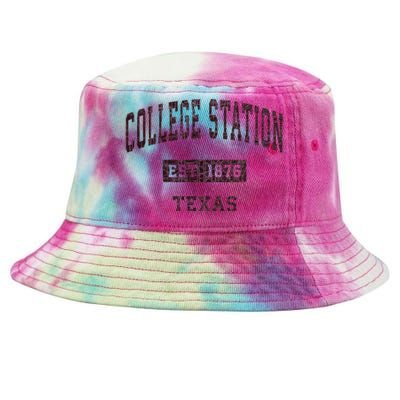 College Station Texas Tx Vintage Athletic Red Sports Design Tie-Dyed Bucket Hat