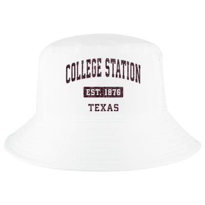 College Station Texas Tx Vintage Athletic Red Sports Design Cool Comfort Performance Bucket Hat