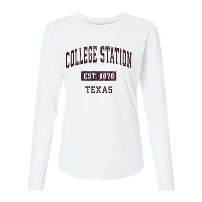 College Station Texas Tx Vintage Athletic Red Sports Design Womens Cotton Relaxed Long Sleeve T-Shirt