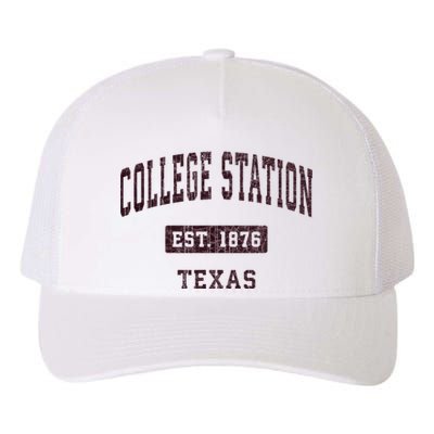 College Station Texas Tx Vintage Athletic Red Sports Design Yupoong Adult 5-Panel Trucker Hat