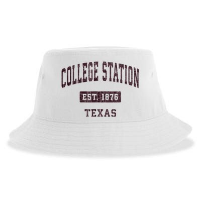 College Station Texas Tx Vintage Athletic Red Sports Design Sustainable Bucket Hat