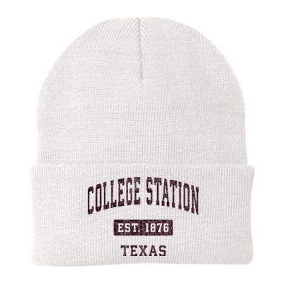 College Station Texas Tx Vintage Athletic Red Sports Design Knit Cap Winter Beanie