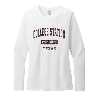 College Station Texas Tx Vintage Athletic Red Sports Design Womens CVC Long Sleeve Shirt