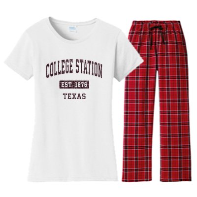 College Station Texas Tx Vintage Athletic Red Sports Design Women's Flannel Pajama Set