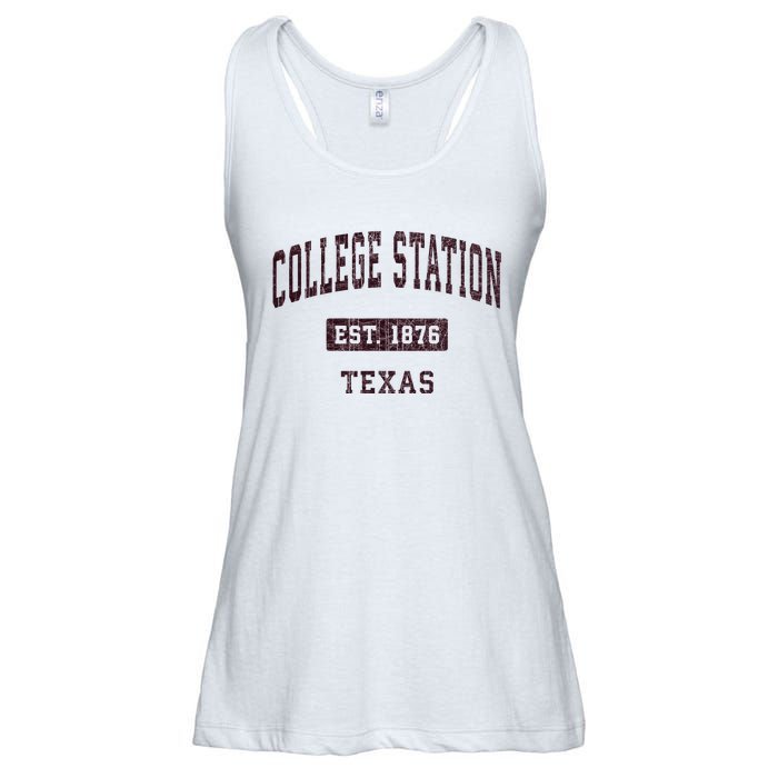 College Station Texas Tx Vintage Athletic Red Sports Design Ladies Essential Flowy Tank