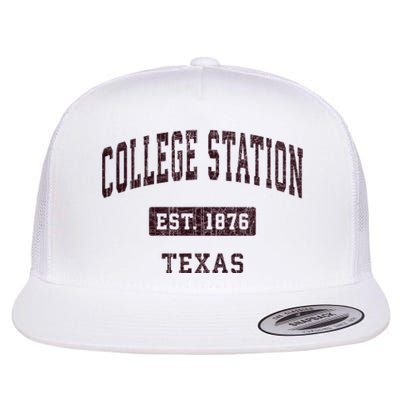 College Station Texas Tx Vintage Athletic Red Sports Design Flat Bill Trucker Hat