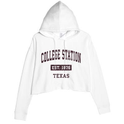 College Station Texas Tx Vintage Athletic Red Sports Design Crop Fleece Hoodie