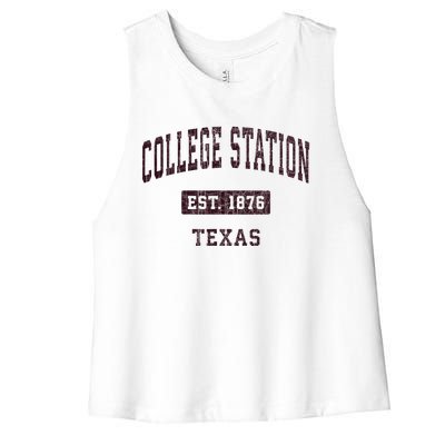 College Station Texas Tx Vintage Athletic Red Sports Design Women's Racerback Cropped Tank