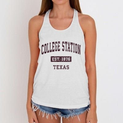 College Station Texas Tx Vintage Athletic Red Sports Design Women's Knotted Racerback Tank