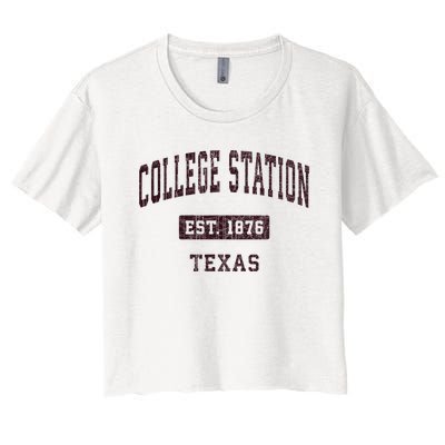 College Station Texas Tx Vintage Athletic Red Sports Design Women's Crop Top Tee