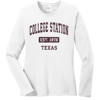 College Station Texas Tx Vintage Athletic Red Sports Design Ladies Long Sleeve Shirt