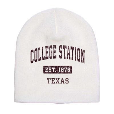 College Station Texas Tx Vintage Athletic Red Sports Design Short Acrylic Beanie