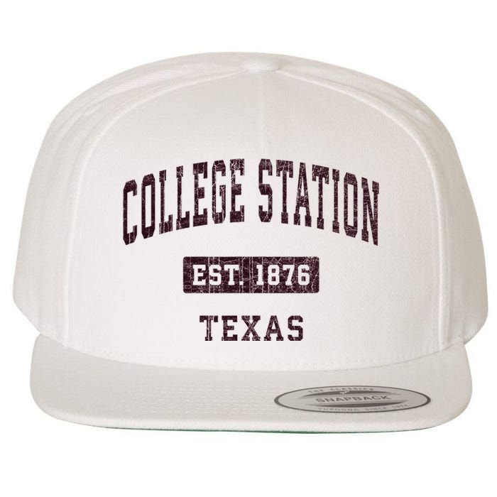 College Station Texas Tx Vintage Athletic Red Sports Design Wool Snapback Cap