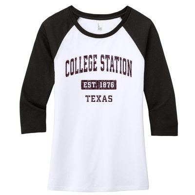 College Station Texas Tx Vintage Athletic Red Sports Design Women's Tri-Blend 3/4-Sleeve Raglan Shirt