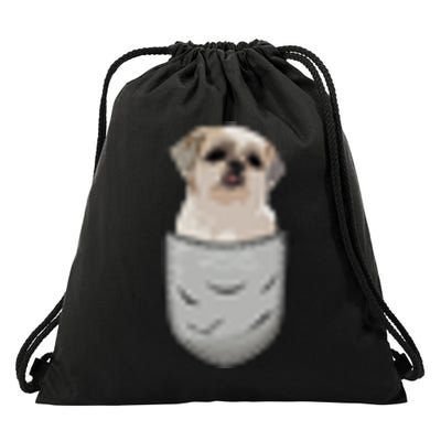 Cute Shih Tzu Chrysanthemum Sits In The Chest Pocket Pocket Drawstring Bag