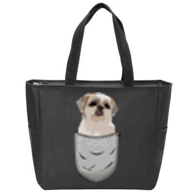 Cute Shih Tzu Chrysanthemum Sits In The Chest Pocket Pocket Zip Tote Bag