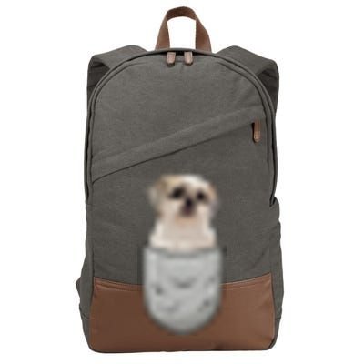 Cute Shih Tzu Chrysanthemum Sits In The Chest Pocket Pocket Cotton Canvas Backpack