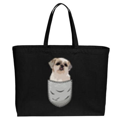 Cute Shih Tzu Chrysanthemum Sits In The Chest Pocket Pocket Cotton Canvas Jumbo Tote