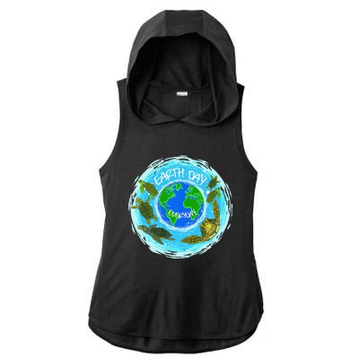 Cute Sea Turtles Earth Day Everyday Environmentalists Ladies PosiCharge Tri-Blend Wicking Draft Hoodie Tank