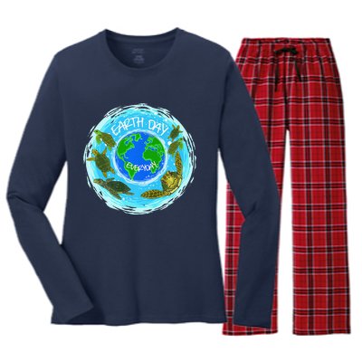 Cute Sea Turtles Earth Day Everyday Environmentalists Women's Long Sleeve Flannel Pajama Set 