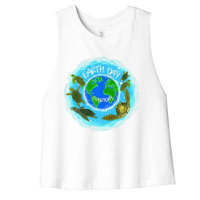 Cute Sea Turtles Earth Day Everyday Environmentalists Women's Racerback Cropped Tank