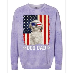 Cool Shih Tzu Dog Dad American Flag FatherS Day Colorblast Crewneck Sweatshirt