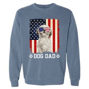 Cool Shih Tzu Dog Dad American Flag FatherS Day Garment-Dyed Sweatshirt