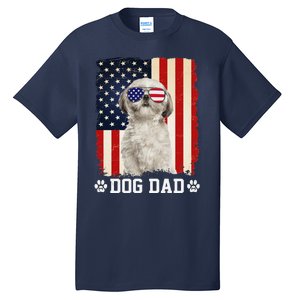 Cool Shih Tzu Dog Dad American Flag FatherS Day Tall T-Shirt