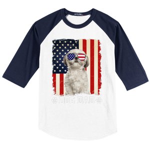 Cool Shih Tzu Dog Dad American Flag FatherS Day Baseball Sleeve Shirt