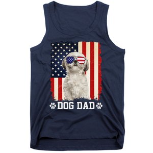 Cool Shih Tzu Dog Dad American Flag FatherS Day Tank Top