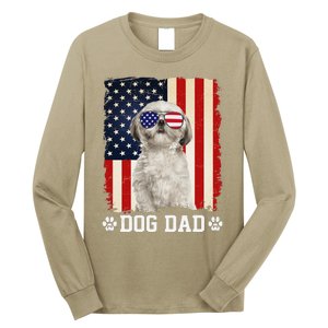 Cool Shih Tzu Dog Dad American Flag FatherS Day Long Sleeve Shirt