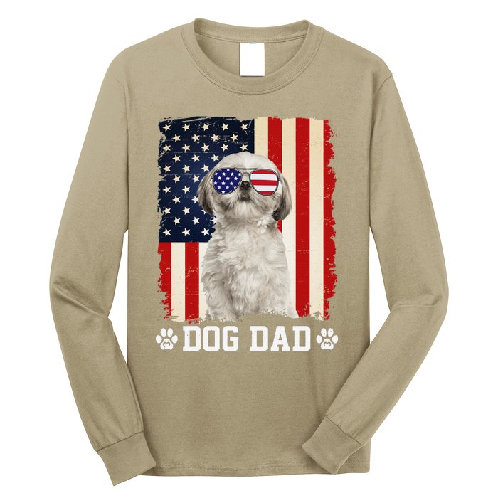 Cool Shih Tzu Dog Dad American Flag FatherS Day Long Sleeve Shirt