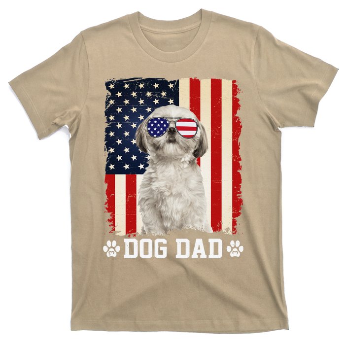 Cool Shih Tzu Dog Dad American Flag FatherS Day T-Shirt