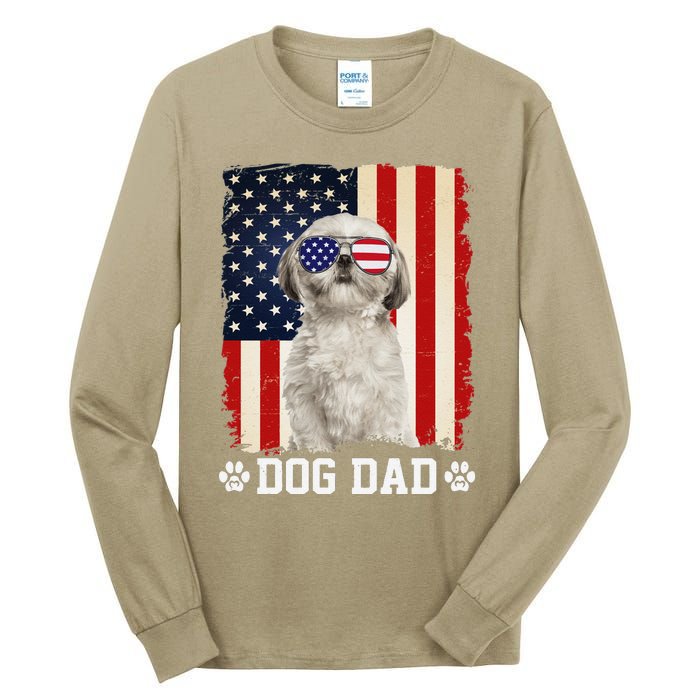 Cool Shih Tzu Dog Dad American Flag FatherS Day Tall Long Sleeve T-Shirt