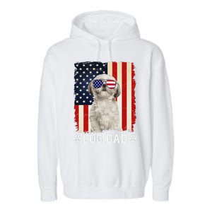 Cool Shih Tzu Dog Dad American Flag FatherS Day Garment-Dyed Fleece Hoodie