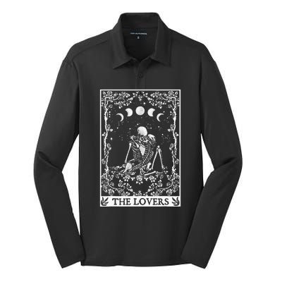 Celestial Skeleton The Lovers Tarot Card Moon Reading Holder Silk Touch Performance Long Sleeve Polo