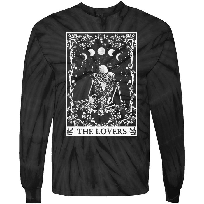 Celestial Skeleton The Lovers Tarot Card Moon Reading Holder Tie-Dye Long Sleeve Shirt