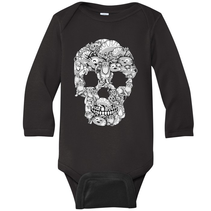 Cat Skull Tee Kitty Skeleton Halloween Costume Cat Lover Baby Long Sleeve Bodysuit