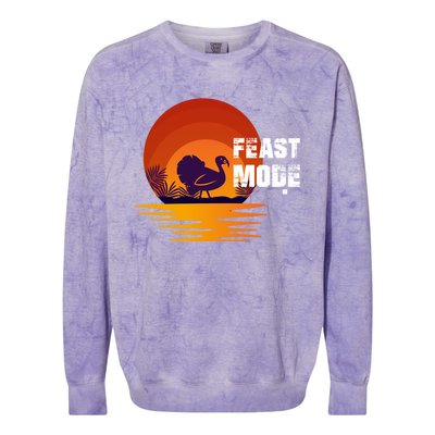 Cool Sunset Turkey Day Feast Mode Gift Colorblast Crewneck Sweatshirt