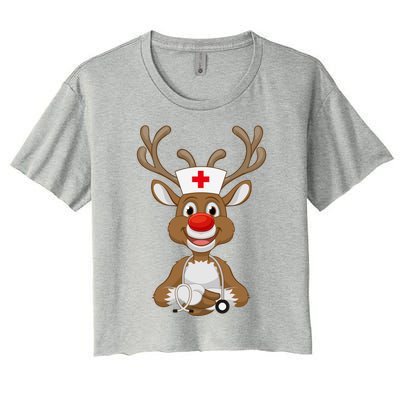 Christmas Scrub Top Reindeer Scrubs Rubber Gloves Nurses Great Gift Women's Crop Top Tee