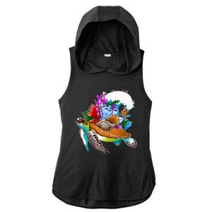 Cool Sea Turtle Ocean Life Ladies PosiCharge Tri-Blend Wicking Draft Hoodie Tank