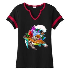 Cool Sea Turtle Ocean Life Ladies Halftime Notch Neck Tee