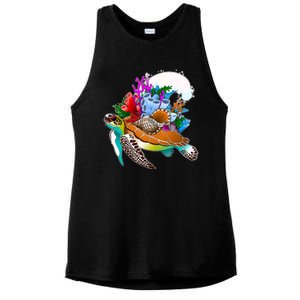 Cool Sea Turtle Ocean Life Ladies PosiCharge Tri-Blend Wicking Tank