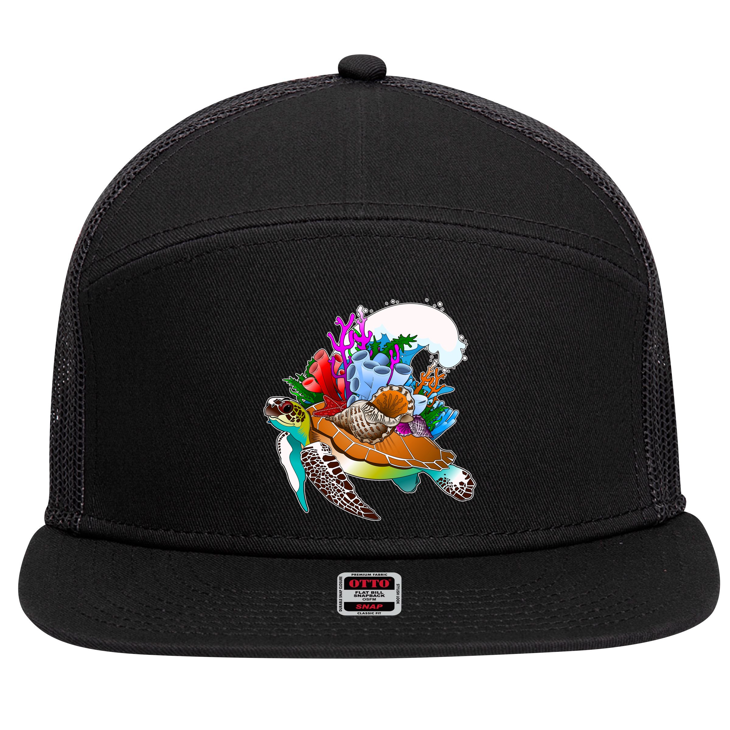 Cool Sea Turtle Ocean Life 7 Panel Mesh Trucker Snapback Hat