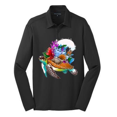 Cool Sea Turtle Ocean Life Silk Touch Performance Long Sleeve Polo