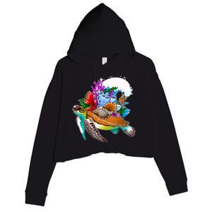 Cool Sea Turtle Ocean Life Crop Fleece Hoodie