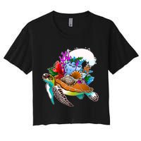 Cool Sea Turtle Ocean Life Women's Crop Top Tee