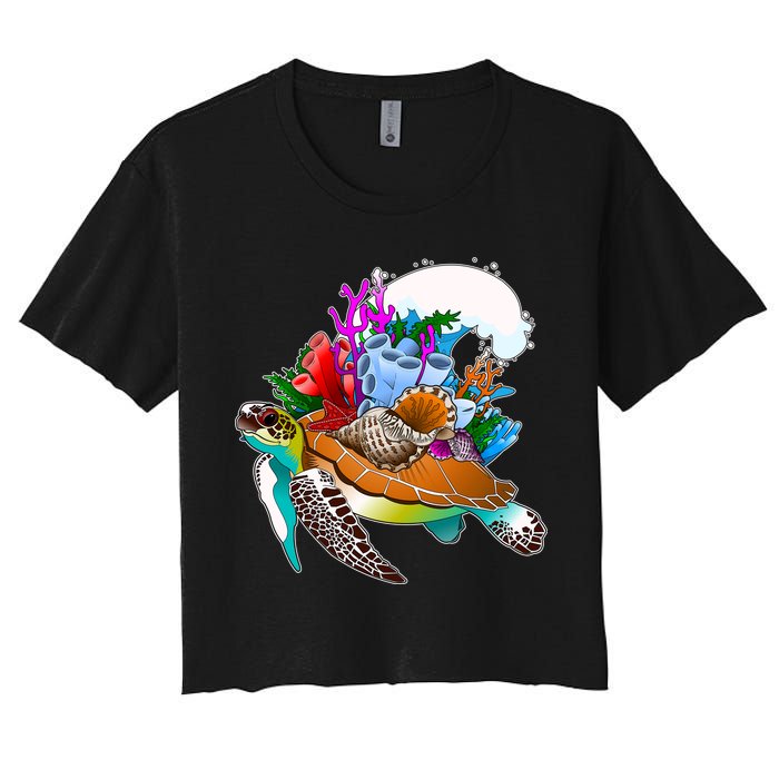 Cool Sea Turtle Ocean Life Women's Crop Top Tee