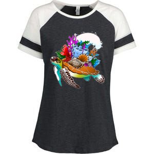 Cool Sea Turtle Ocean Life Enza Ladies Jersey Colorblock Tee